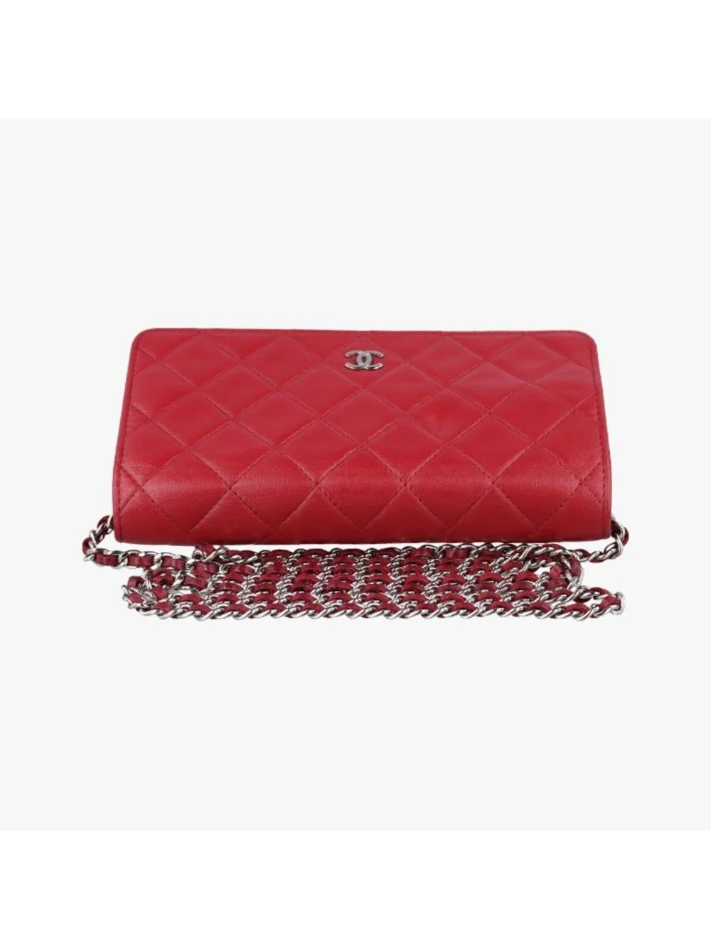 Chanel Quilted CC Logo Red Lambskin Shoulder